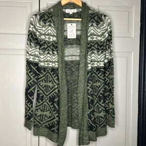Pink Rose cardigan Aztec open front Small NWT